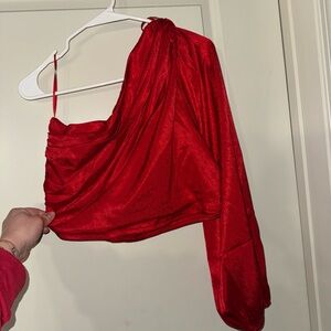 Fiesta Red One-Shoulder Drape Blouse